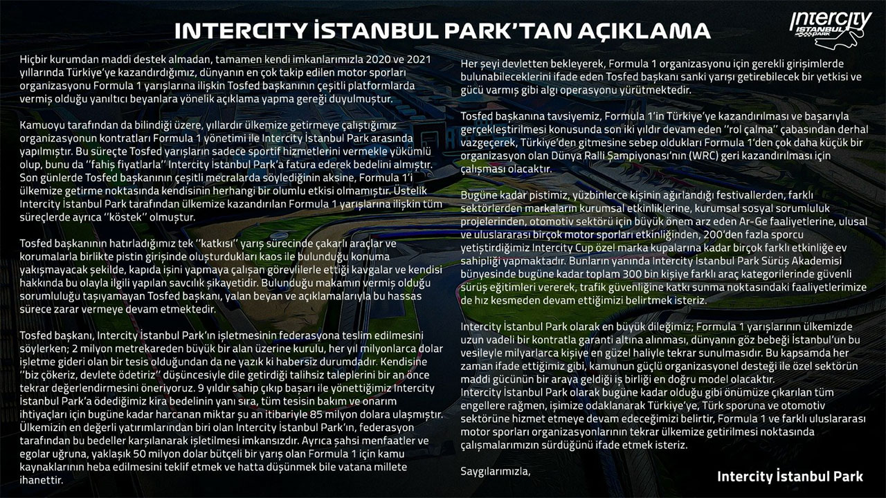 İnanç Can Çekmez: İstanbul Park’ı İşleten Intercity ile TOSFED Birbirine Girdi 17