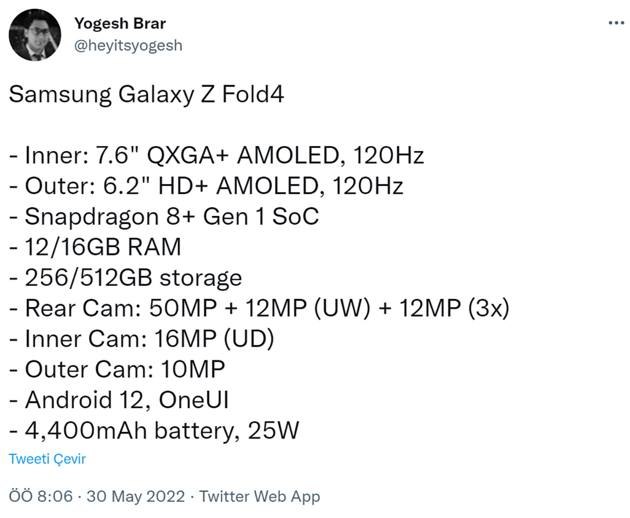 Meral Erden: Samsung Galaxy Z Fold4'Ün Özellikleri Sızdırıldı 1
