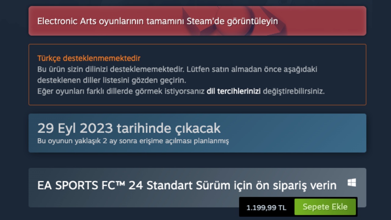 İnanç Can Çekmez: FC 24'ün Steam Sayfasındaki "Türkçe Desteklenmiyor" Uyarısı Oyuncuları Korkuttu (EA Türkiye'den Açıklama Geldi) 1