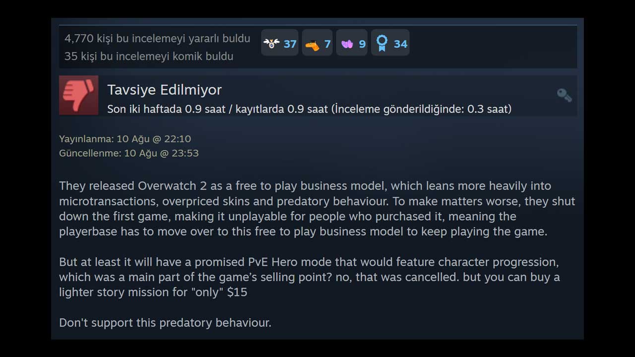 İnanç Can Çekmez: Overwatch 2, Steam'De Yayınlanır Yayınlanmaz Olumsuz Yorum Yağmuruna Tutuldu (Türk Oyuncular Haklı) 1