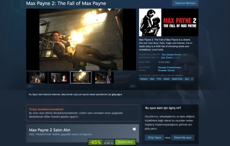 Şinasi Kaya: Efsanevi Oyun Max Payne 2, Şaka Gibi Fiyatıyla Steam’e Geri Döndü: Almayan Kalmasın! 1