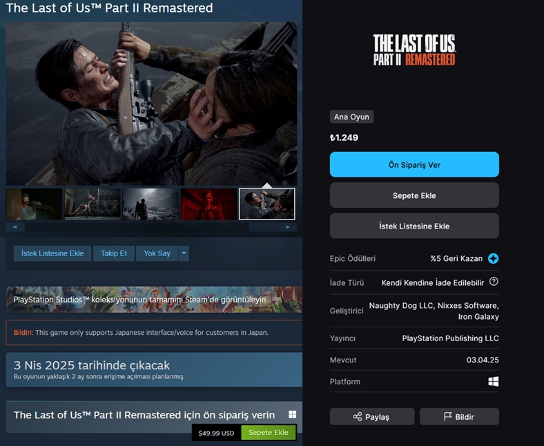 The Last of Us Part 2 Remastered PC'ye Geliyor!