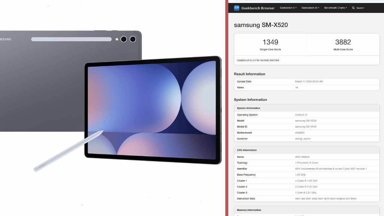 Samsung'un Yeni Tableti Galaxy Tab S10 FE Geekbench Testlerinde Ortaya Çıktı