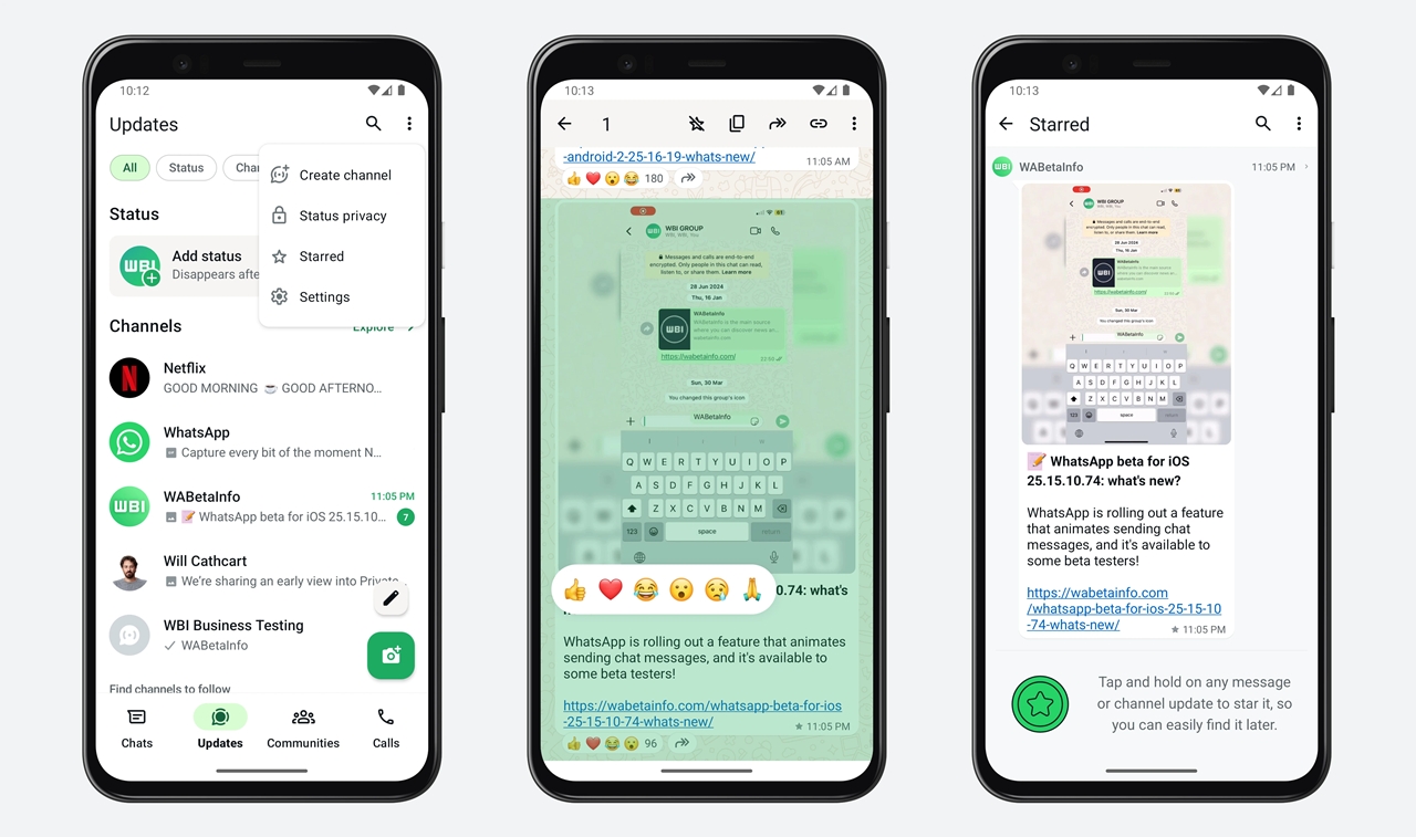 WhatsApp'ta Kanallarda Yıldızlı Güncellemeler Özelliği Test Ediliyor