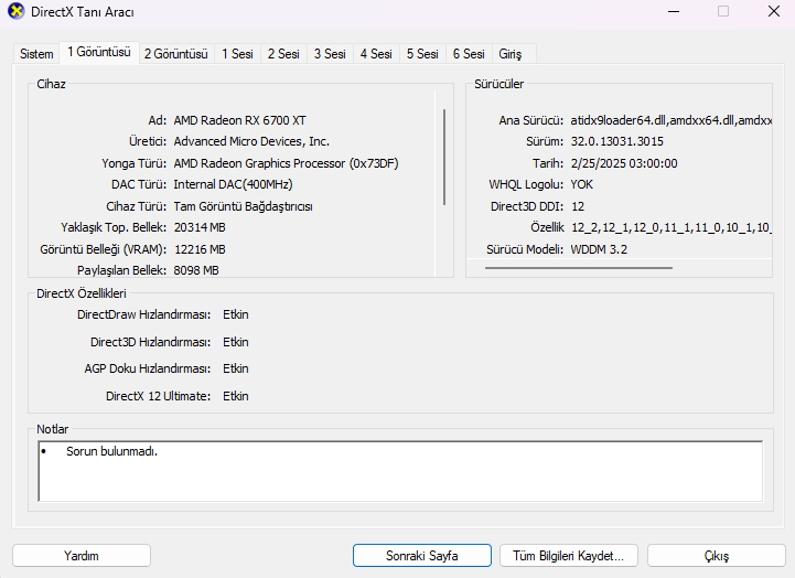 DxDiag (DirectX Tanı Aracı) Kullanarak Ekran Kartını Öğrenme