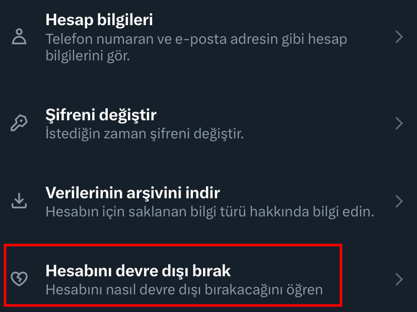 X Hesabını Dondurma (Geçici Kapatma) Yöntemi