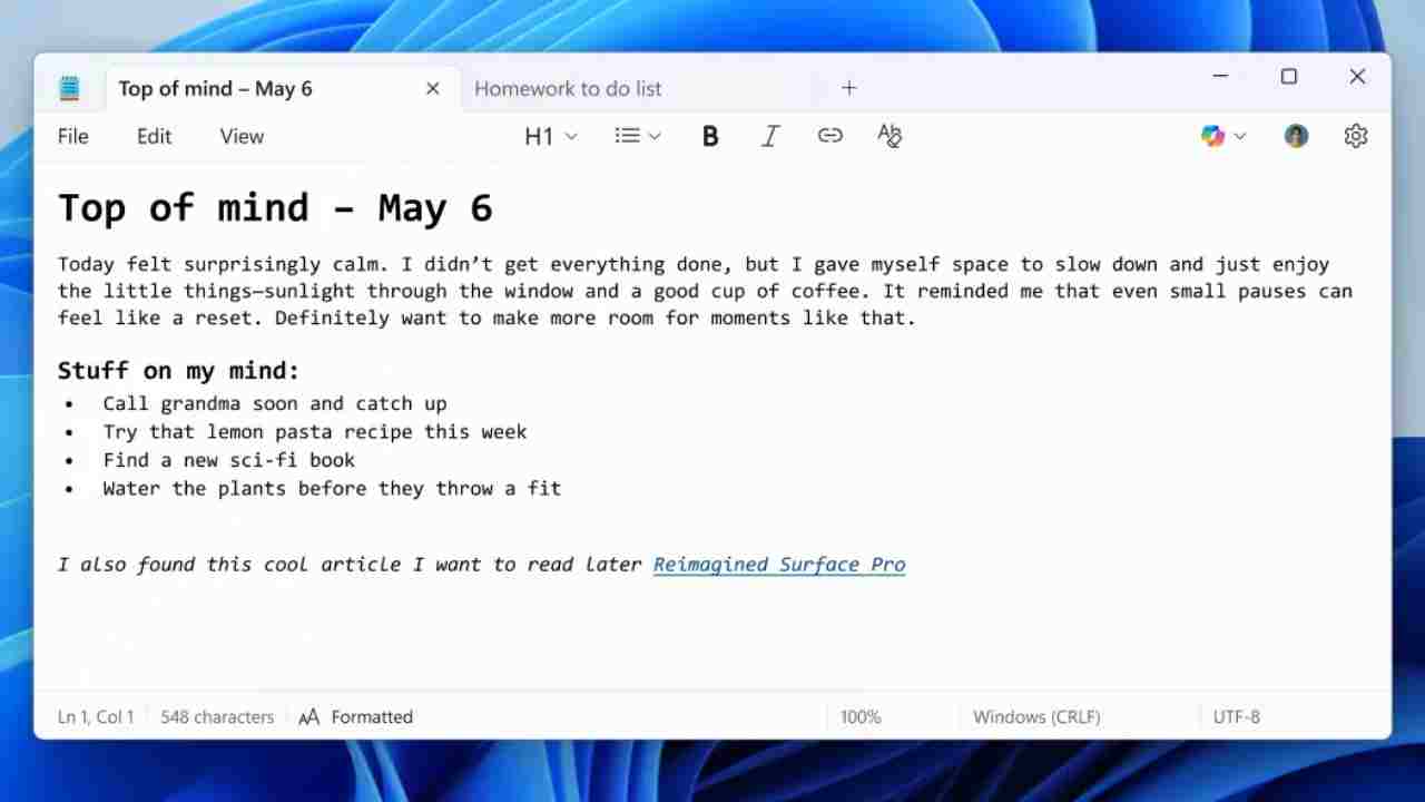 Windows 11’in Not Defteri Uygulamasında Büyük Güncelleme