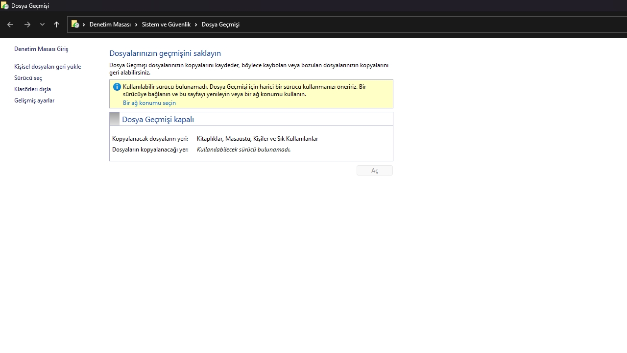 Ekran Görüntüleri ve Dosya Geçmişi