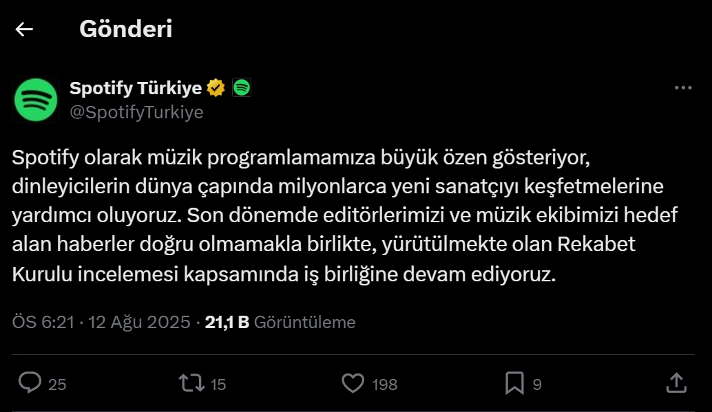 Spotify Türkiye'den Editörlere Rüşvet ve Bot İddialarına İlişkin Açıklama Geldi